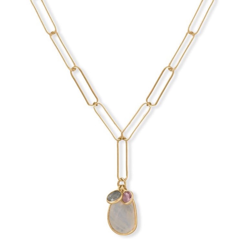 New! Gemstone Drop Paperclip Necklace